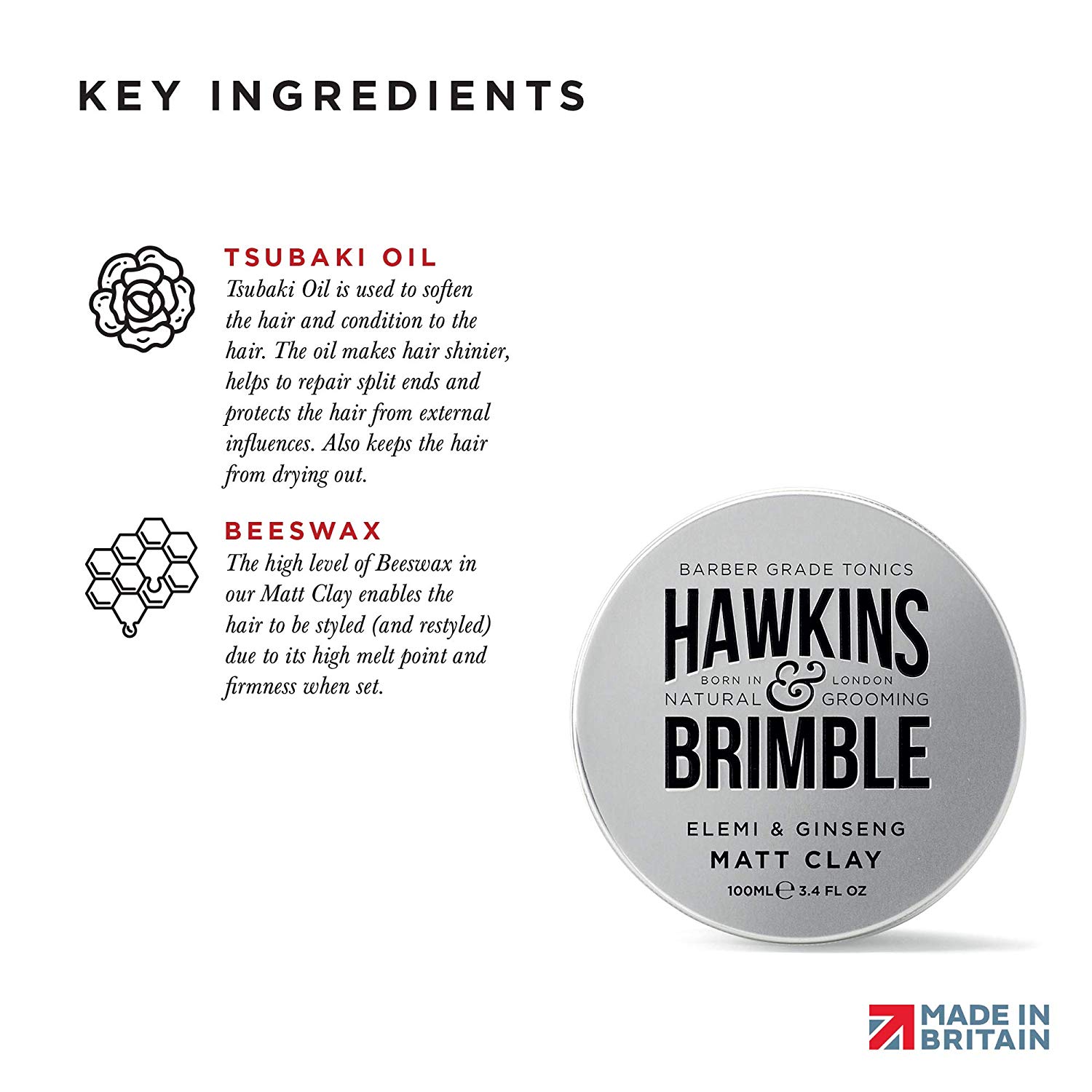 Hawkins & Brimble Matt Clay 100ml/3.4 fl oz - Non Greasy Matte Hair Styling For Men Softens Repairs Allows for Restyling - Image 4