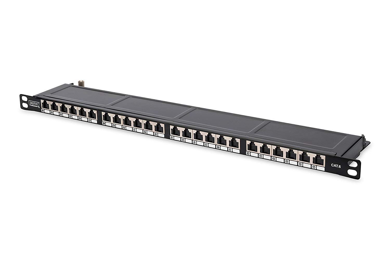 Digitus LAN Cable Cat 5e - 1m - RJ45 Network Cable - F/UTP Shielded - Compatible with Cat6 & Cat5 - Grey, Black, 0.5 U - 24 ports
