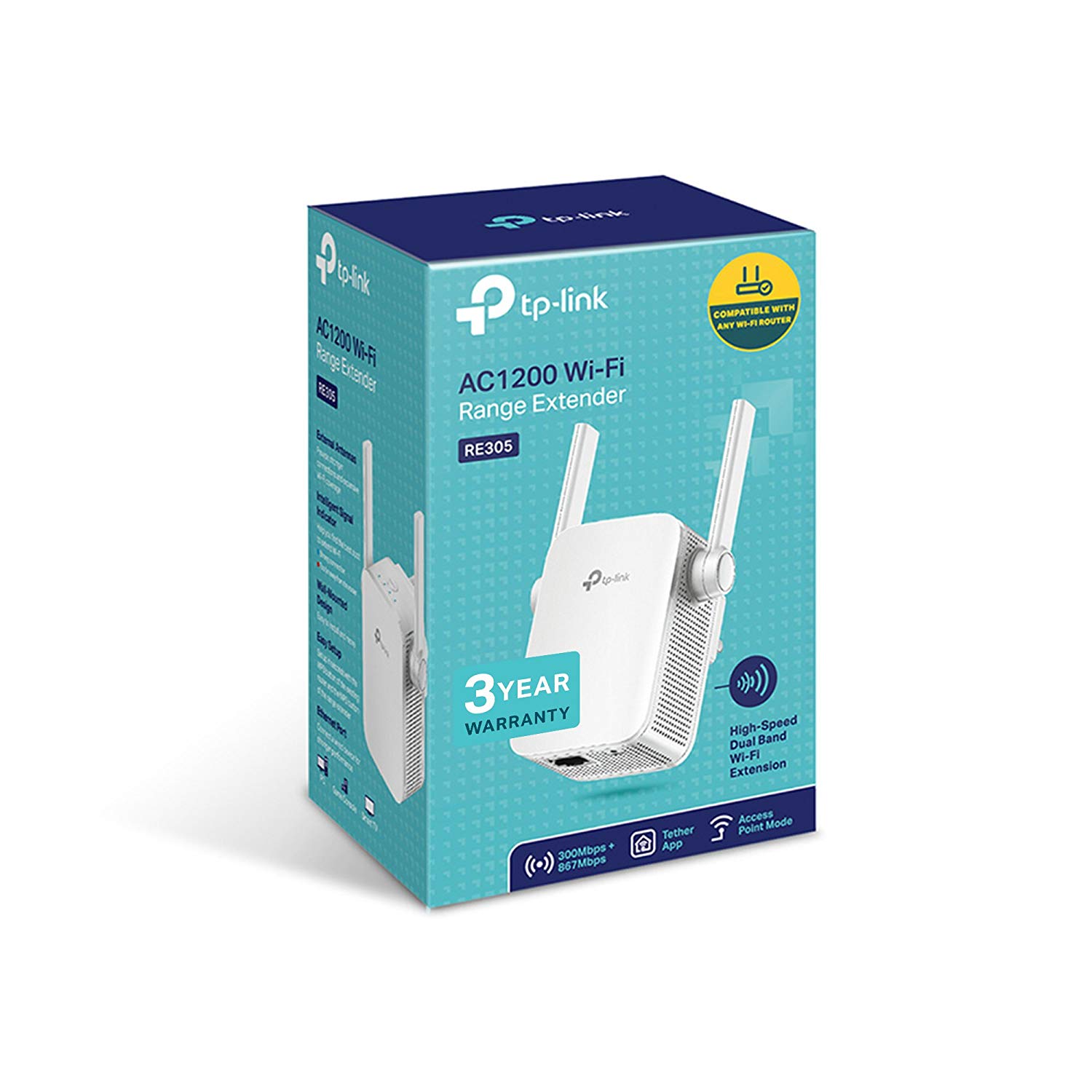 TP-Link AC1200 Universal Dual Band Range Extender, Broadband/Wi-Fi Extender, Wi-Fi Booster/Hotspot with 1 Ethernet Port and 2 External Antennas, Built-in Access Point Mode, UK Plug (RE305) - Image 4