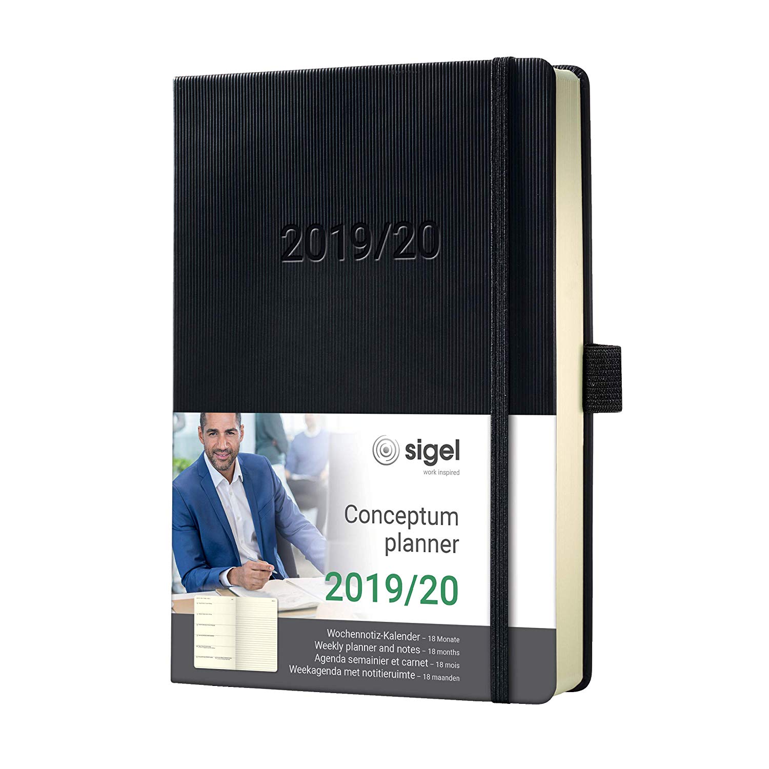 SIGEL C2003 Academic Calendar and notes 2019-2020, 18 months, approx. A5, hardcover, black, Conceptum