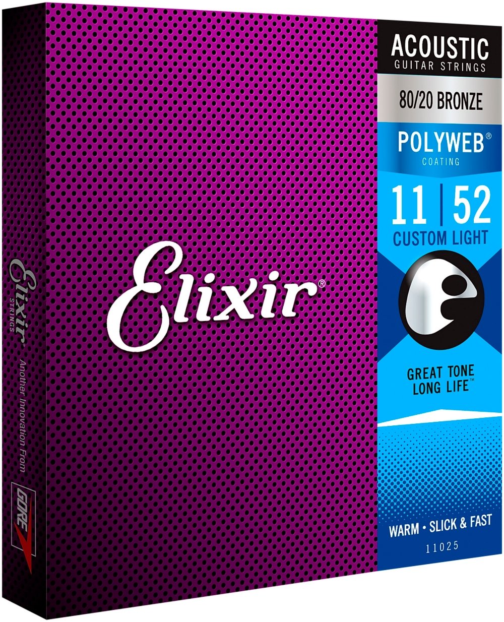 Elixir 11025 Strings 80/20 Bronze Acoustic Guitar Strings w POLYWEB Coating, Custom Light (.011-.052), 1 Pack, Custom Light (11-52)