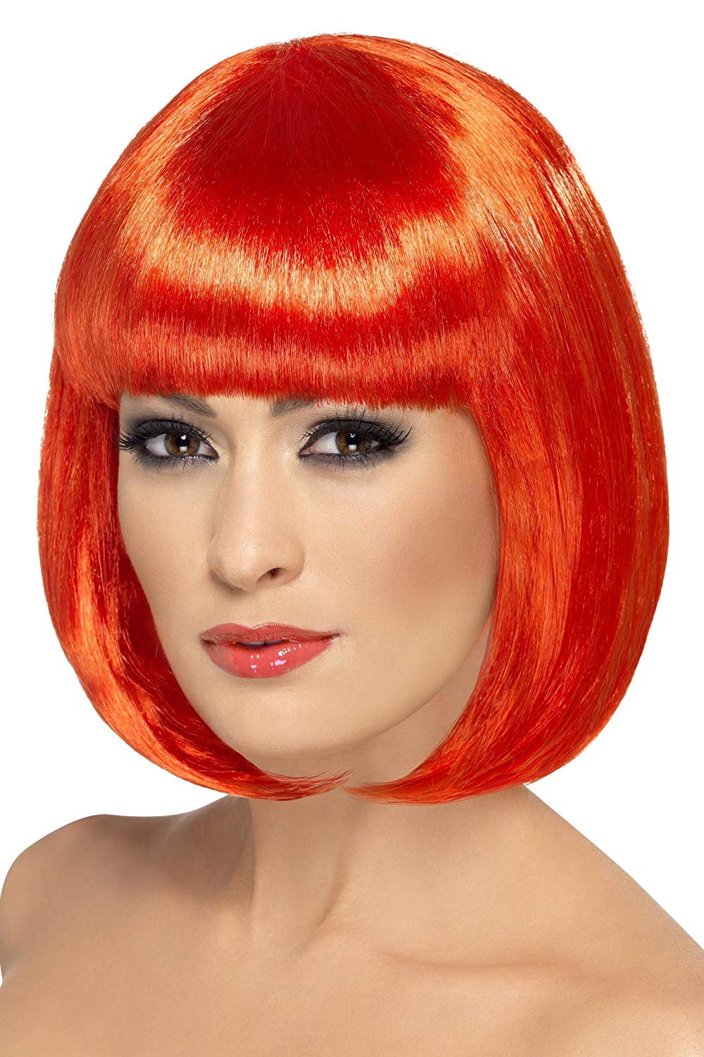 Smiffys Partyrama Wig, 12 inch, Red Short Bob with Fringe, Ladies Glamour Wigs Fancy Dress, Adult Dress Up Wigs