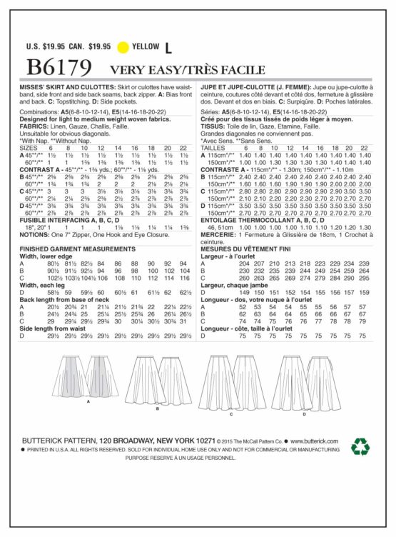Butterick Patterns 6179 E5,Misses Skirt and Culottes,Sizes 14-16-18-20-22, White - Image 2