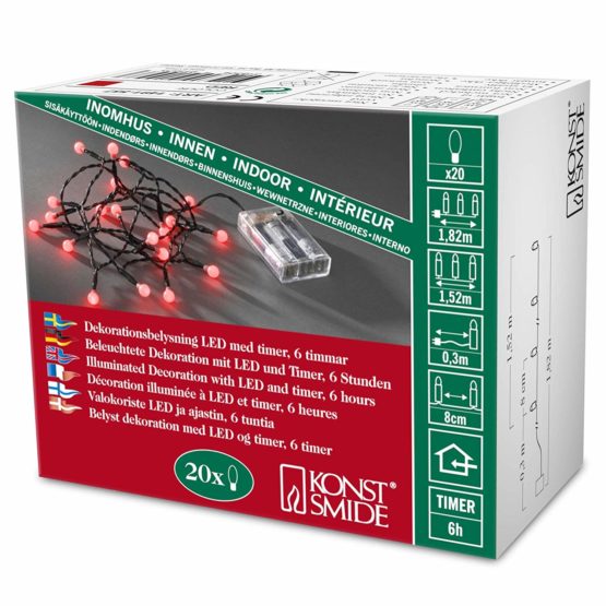 Konstsmide 1491-557 Christmas Lights LED Berry Set Round Diodes/Indoor Use (IP20) Battery Fairy Lights/Battery Operated: 3xAA 1.5V (excl.)/6h Timer/20 Red Diodes/Black Cable String Lights