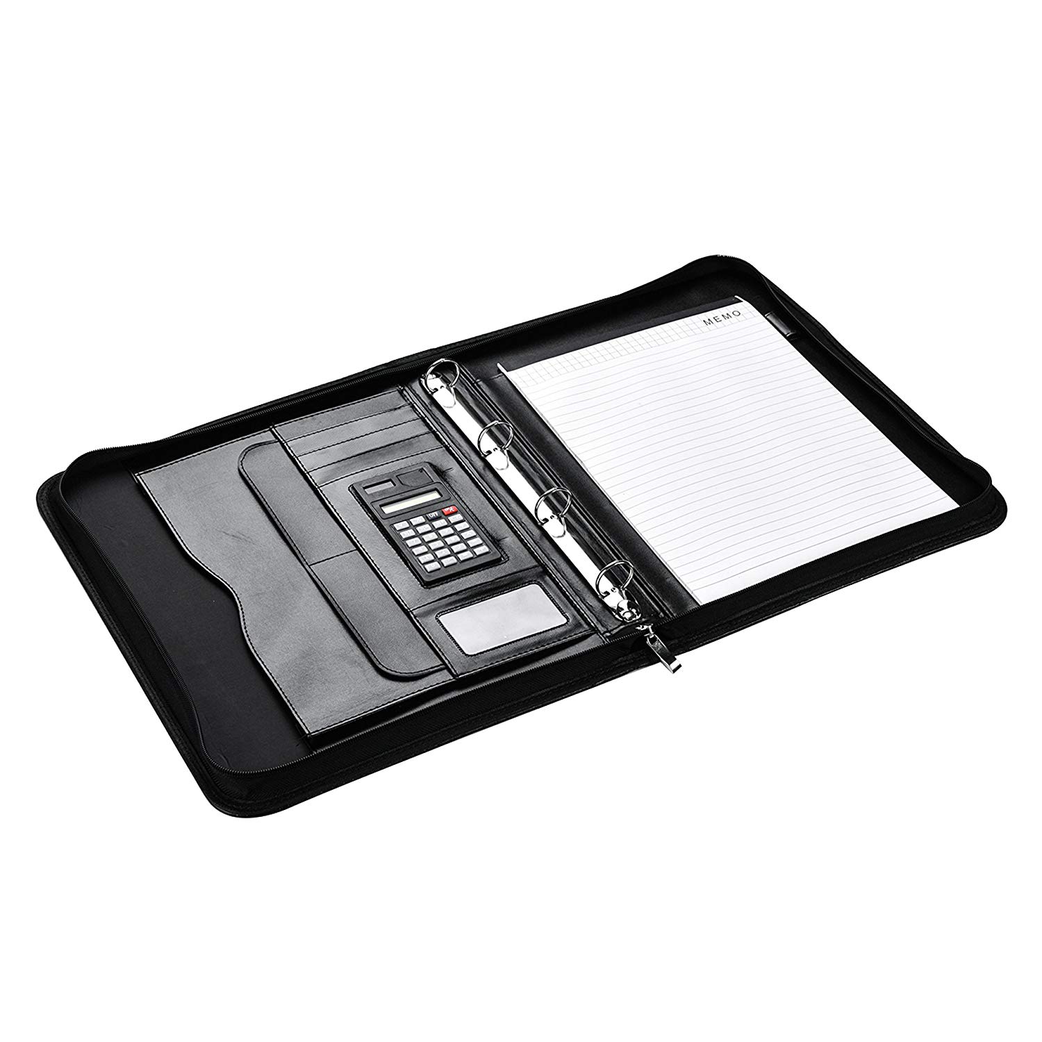 Arpan A4 Conference Folder with Handle Ringbinder Folio with Zipper Soft Padded Cover - Black - Image 4
