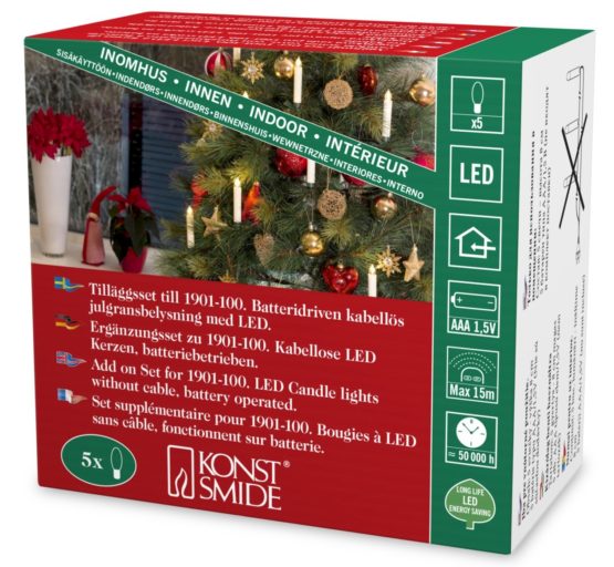 Konstsmide 1906 LED Tree Lighting Accessory Set for 1901/5 Small White Candles/for Indoor Use (IP20)/5XAAA 1.5 V Battery Operated (Not Included)/5 Warm White Diodes