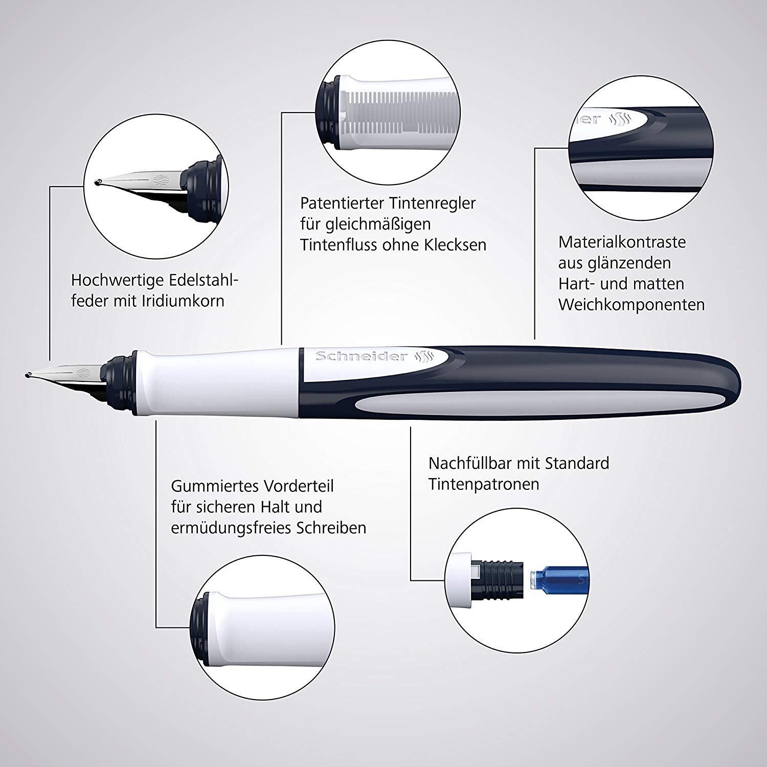 Schneider Ray fountain pen (left-handed, incl. Royal Blue Standard Ink Cartridge, onyx - Image 4
