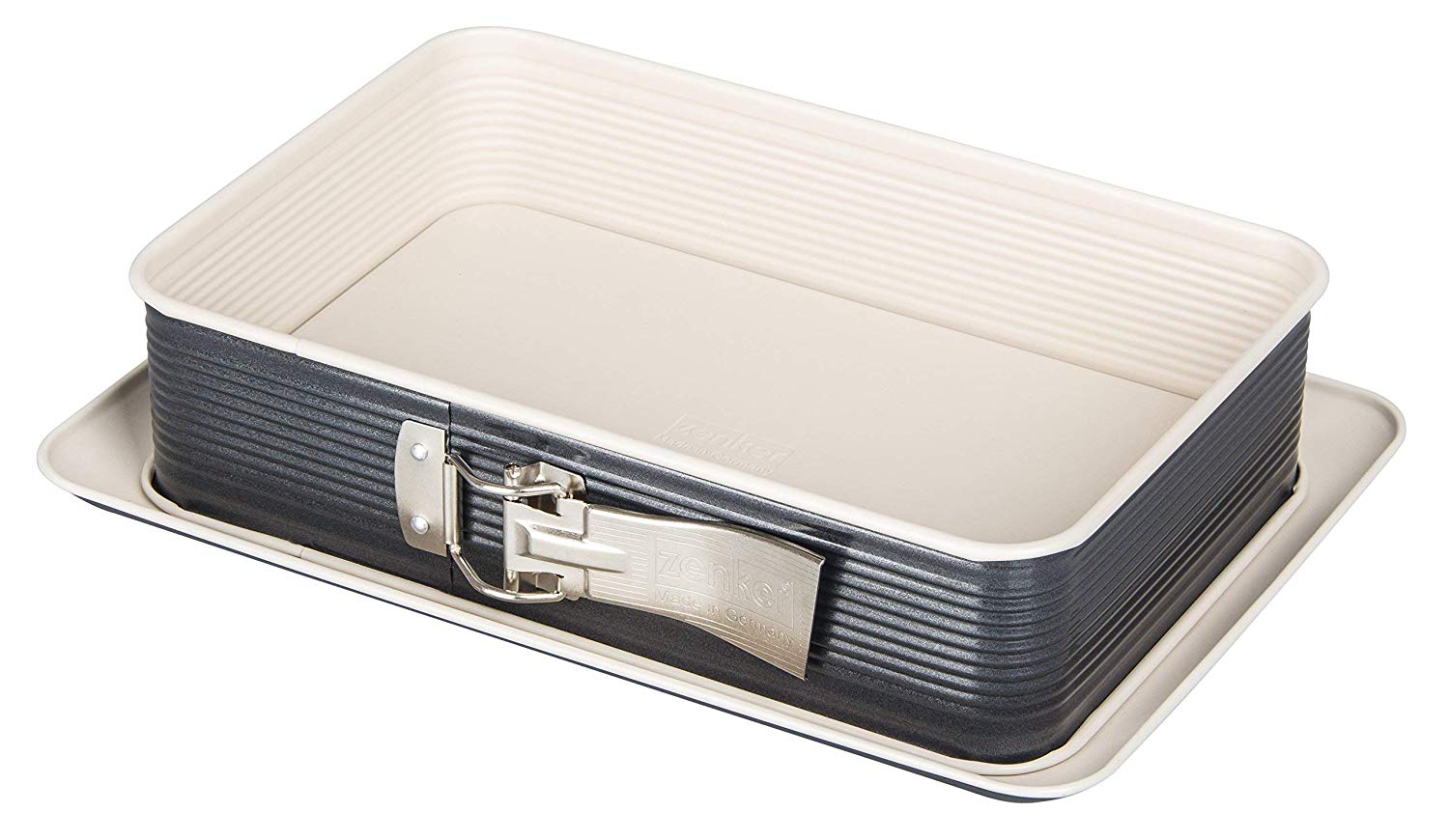 Zenker Rectangular Creme Noir Springform, Stainless Steel, Grey/Beige, 28 x 18 x 7 cm