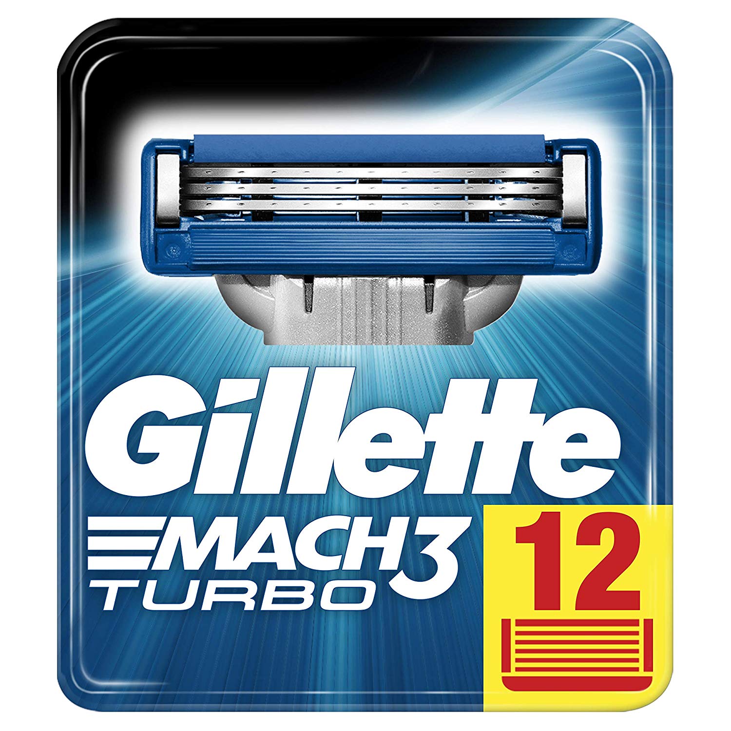 Gillette Mach3 Turbo Razor Blades for Men (Pack of 12), red, 12 count (Pack of 1)