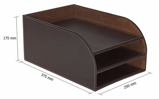 Osco Faux Leather 3 Tier Letter Tray - Brown - Image 3