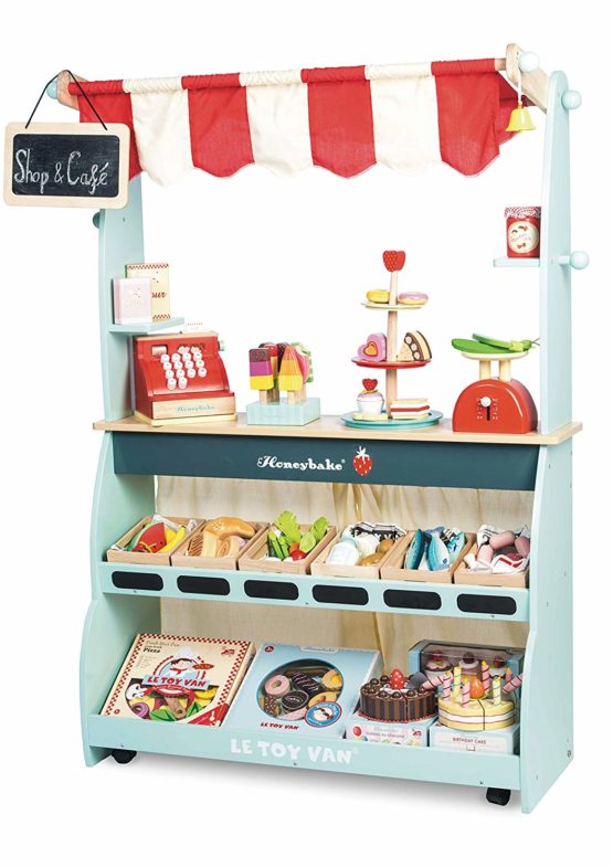 Le Toy Van - Honeybake Reversible Pretend Wooden Shop And Cafe Stall Role Play Kids Toy | Cafe Or Supermarket Pretend Play Shop - Image 3