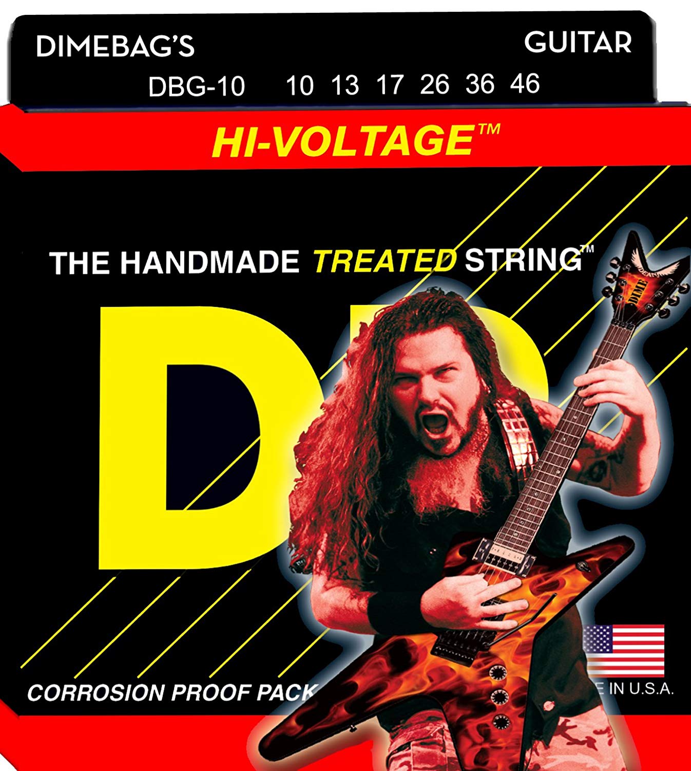 DR Strings HI-VOLTAGE™ DIMEBAG DARRELL - Nickel Plated Electric Guitar Strings: Medium 10-46, Silver