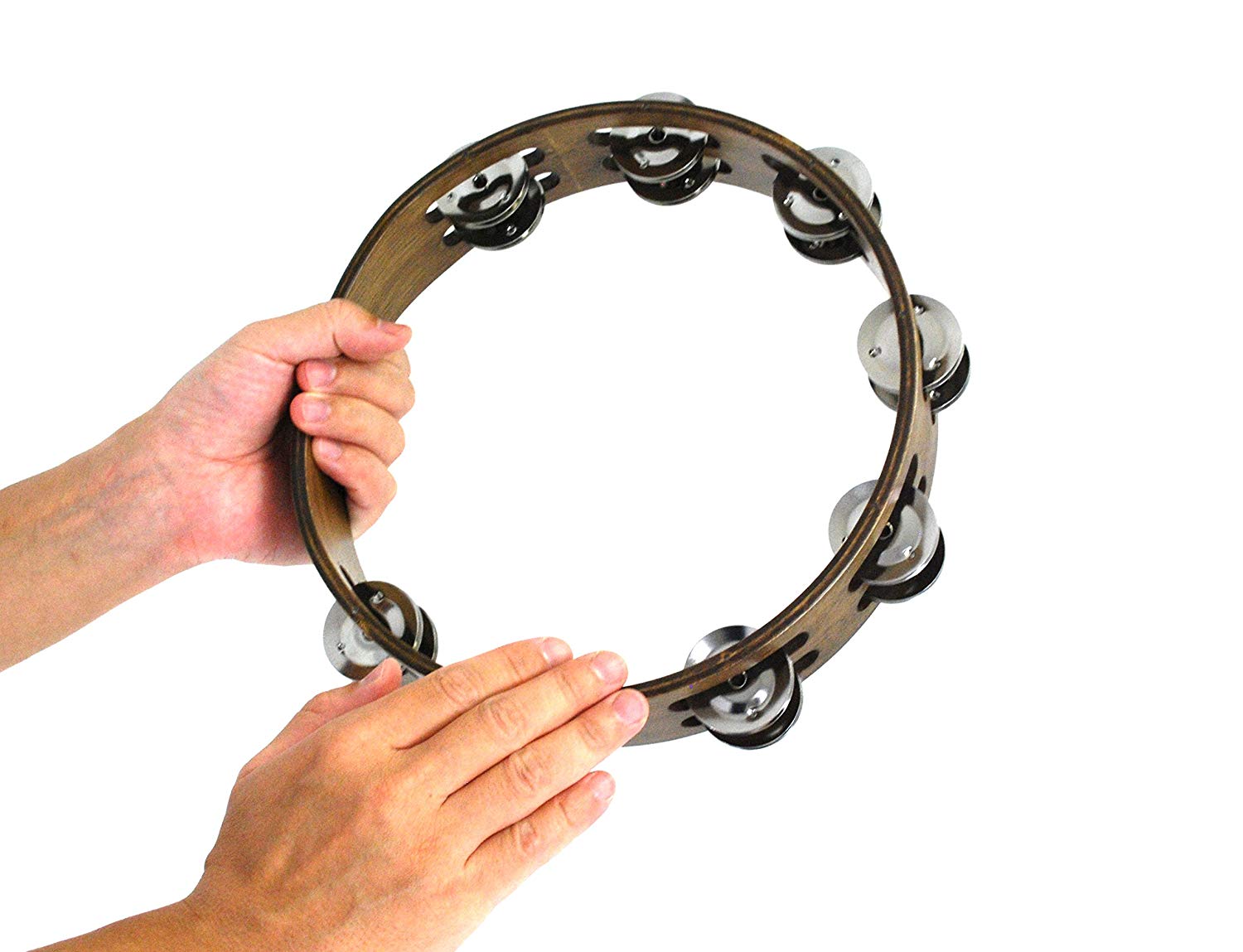 Meinl Percussion Traditional Wood Tambourine - 2-Row Tambourine - 10-inch Diameter - Siam Oak / Steel, Walnut Brown / Natural (TA2WB) - Image 3