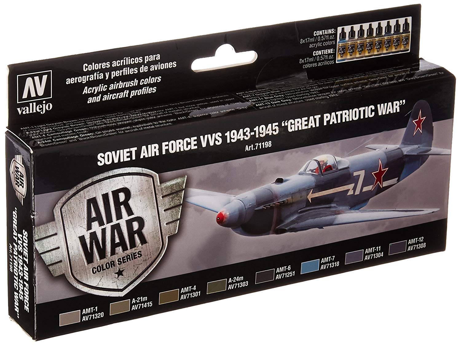 Acrylicos Vallejo "Soviet Air Force Vvs 1943-45 Great Patriotic War" Model Air Set, Blau, Grün, Grau, 136 ml (Pack of 1)