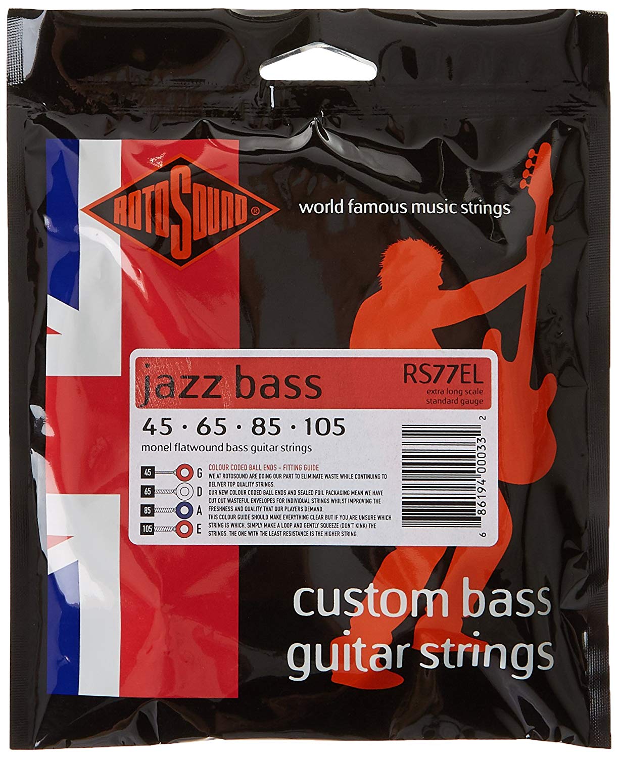 Rotosound Strings for Electric Bass JAZZ 77 MONEL FLATWOUND 4-string RS77EL FLATW XL SCALE Standard 45-105