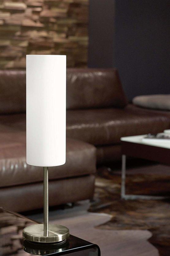 EGLO Table Lamp Troy 3, 1 Bulb Table Light, Bedside Lamp Made of Steel, Colour: Nickel Matt, Glass: Satin White, Socket: E27, incl. Switch - Image 2