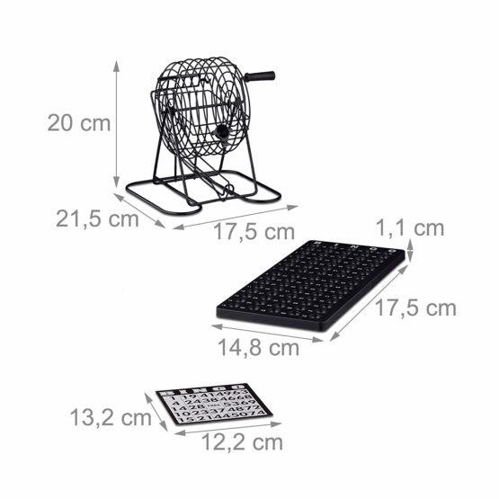 Relaxdays Bingo Game with Metal Cage, HxWxD: 20 x 17.5 x 21.5 cm, Bingo Tickets, Loose Balls, Chips, Game Boards, Black - Image 2