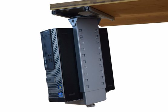Uncaged Ergonomics Adjustable Width & Height Under Desk CPU Holder, Alloy Steel, Grey, Small