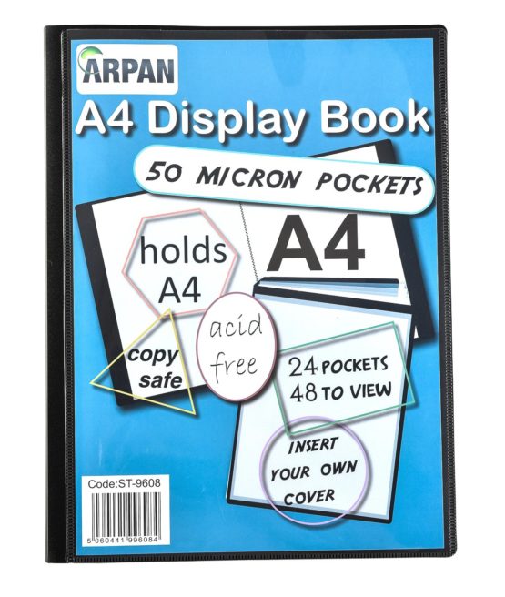 A4 Presentation Display Book with 24 Pockets 48 views – Book Folder Folio for Reports, Documents, Music Sheets, Artwork, School Projects, Clippings – Document Protector with Plastic Sleeves - by Arpan