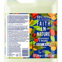 Faith In Nature Natural Grapefruit and Orange Body Wash, Invigorating, Vegan and Cruelty Free, No SLS or Parabens, 5 L Refill Pack