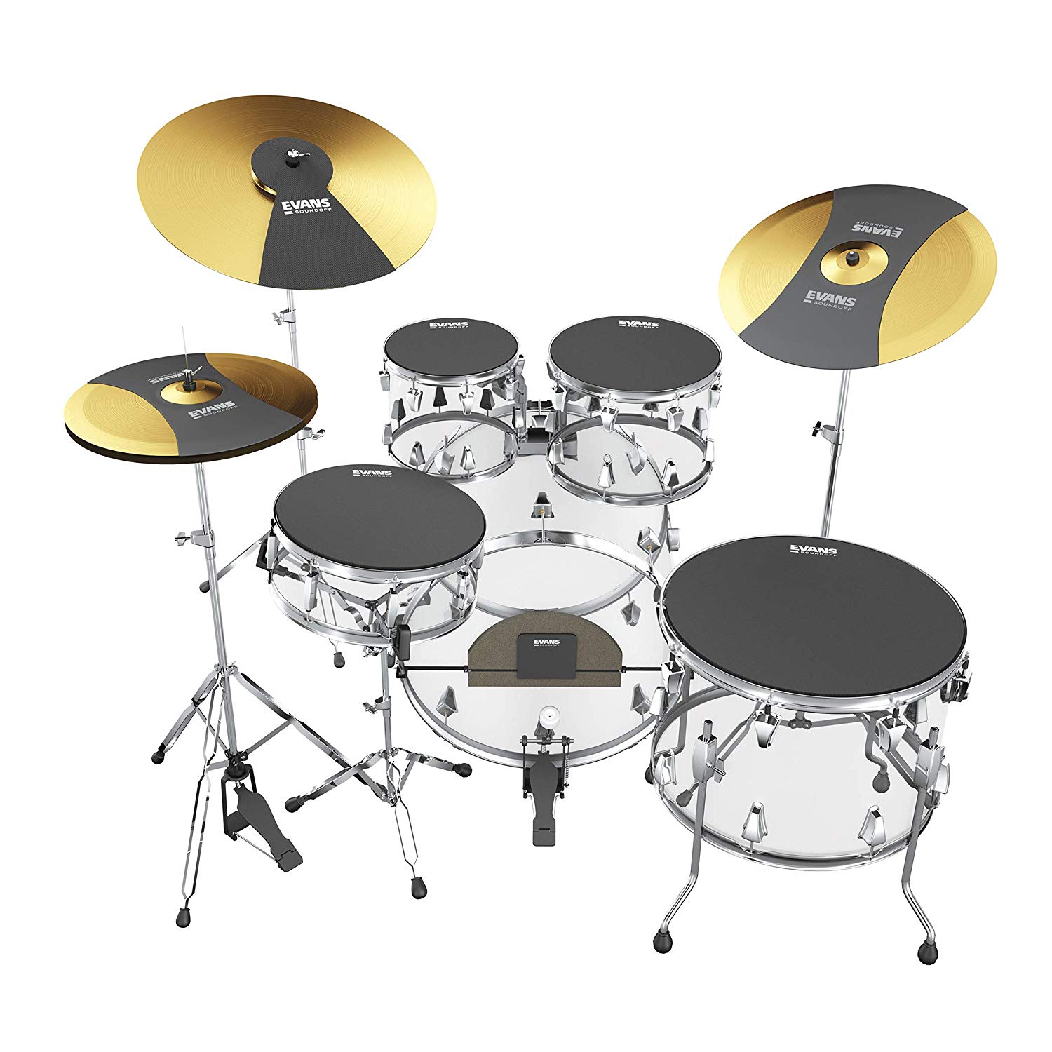 Evans Soundoff Drum Mute Pads, Full Box Drum Pad Set, Drum Mutes Pack, 3 Cymbals, 4 Tom/Snare, and 1 Bass Drum Mute