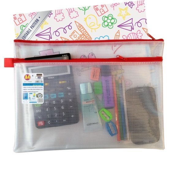 12 X A4+ Twin Pocket Tuff Bag School Waterproof Storage Strong Pencil Pen Case Zip Wallet (360x 260mm) by ARK - Image 2