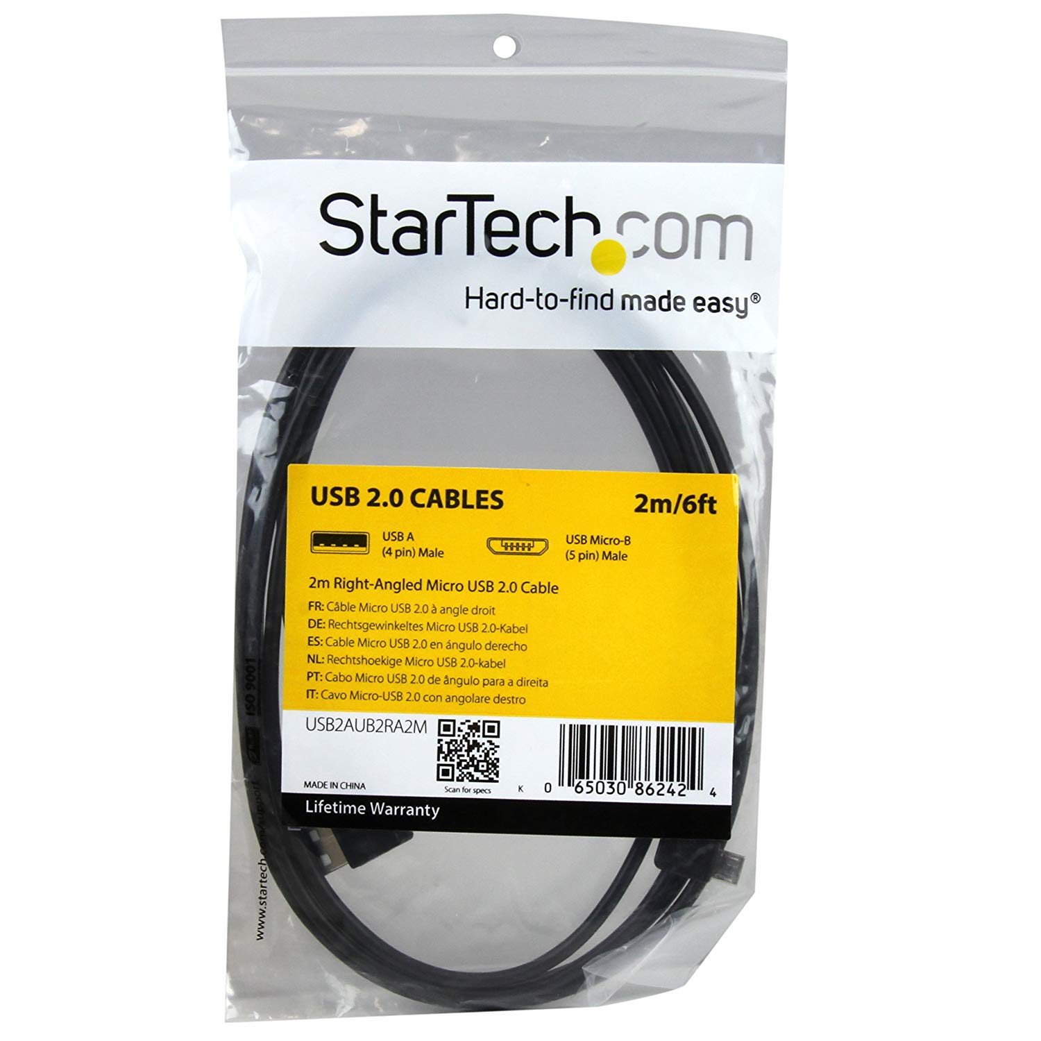 StarTech.com 2m 6 ft Micro-USB Cable with Right-Angled Connectors, M/M, USB A to Micro B Cable - Image 4