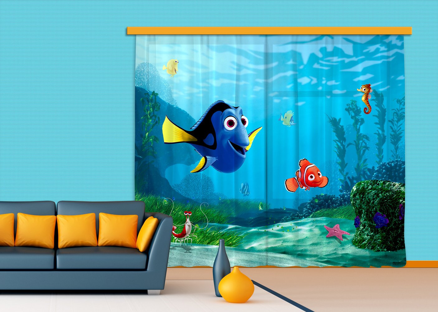 AG DESIGN Disney Finding Nemo, Children’s Room Curtain, 280×245 cm, 2