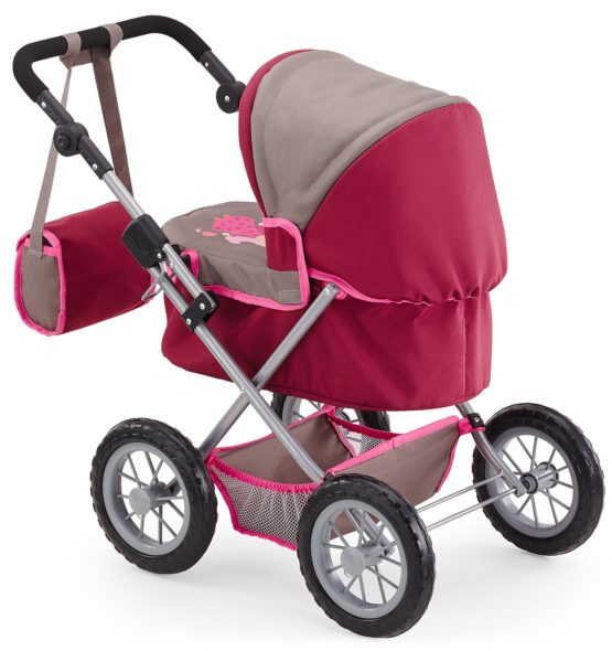 Bayer Design 13078AA Dolls Pram Trendy, Foldable, Height-Adjustable Handle, with Shoulder Bag, Pink and Brown - Image 2