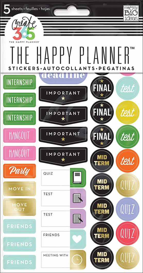 Me and My Big Ideas Create 365 Planner Stickers 5 Sheets/Pkg-School College, Other, Multicoloured