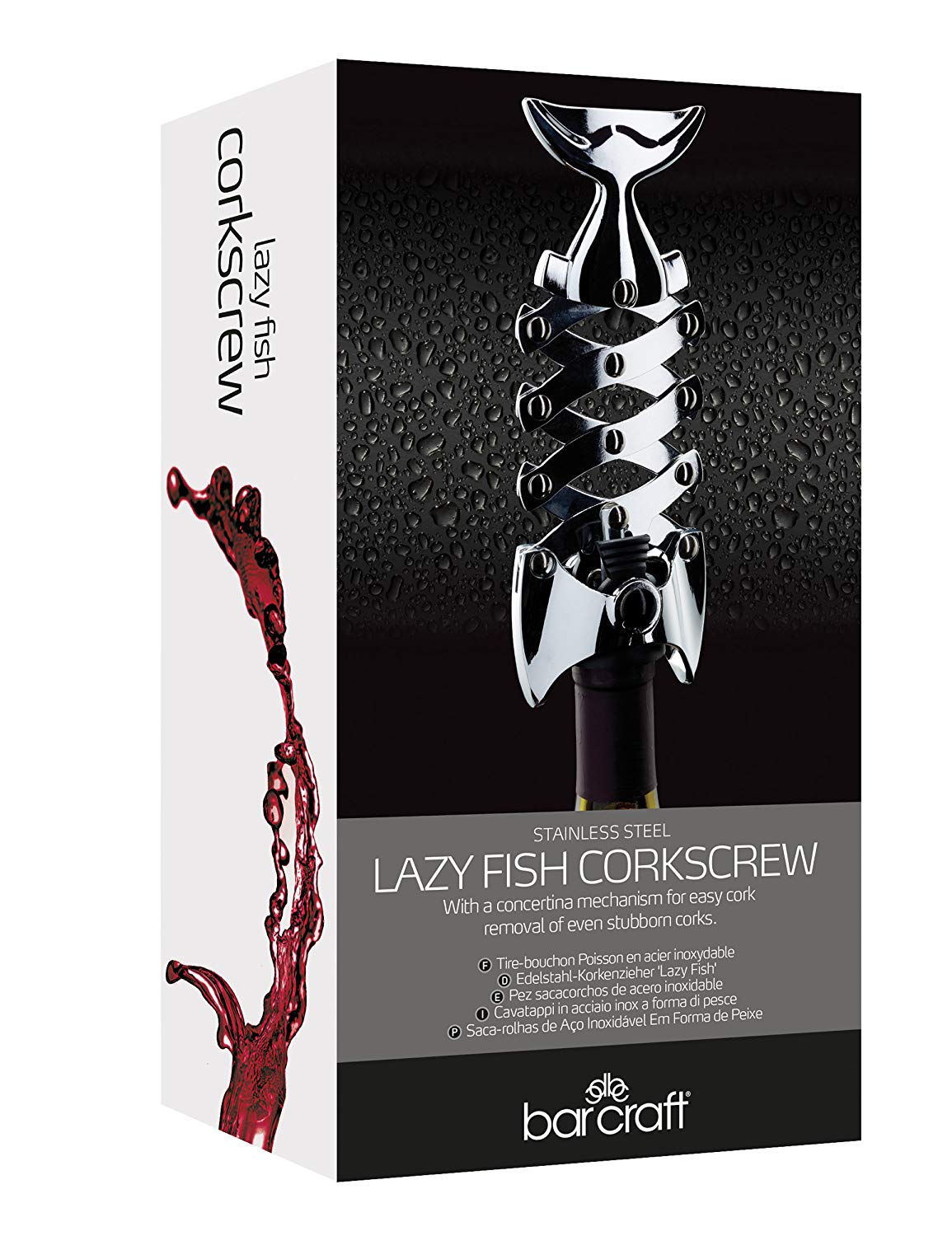 BarCraft Lazy Fish Corkscrew and Bottle Opener, Stainless Steel Wine Opener, 16.5 x 7.5 x 4.5cm, Silver, 16.5 x 7.5 x 4.5 cm - Image 3