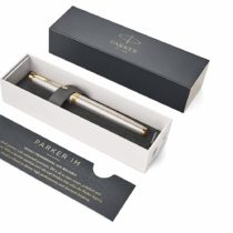 Parker IM Rollerball Pen | Premium Warm Silver | Fine Point Black Ink | Gift Box