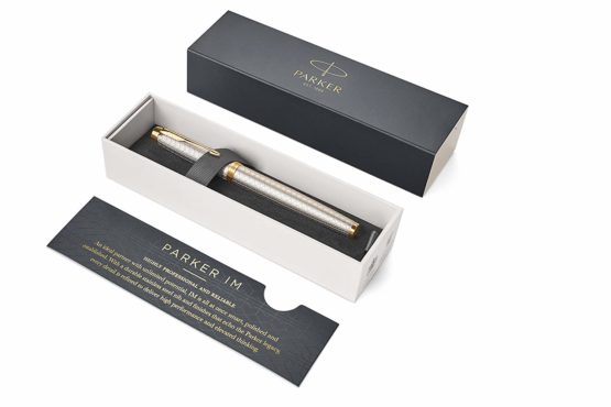 Parker IM Rollerball Pen | Premium Warm Silver | Fine Point Black Ink | Gift Box