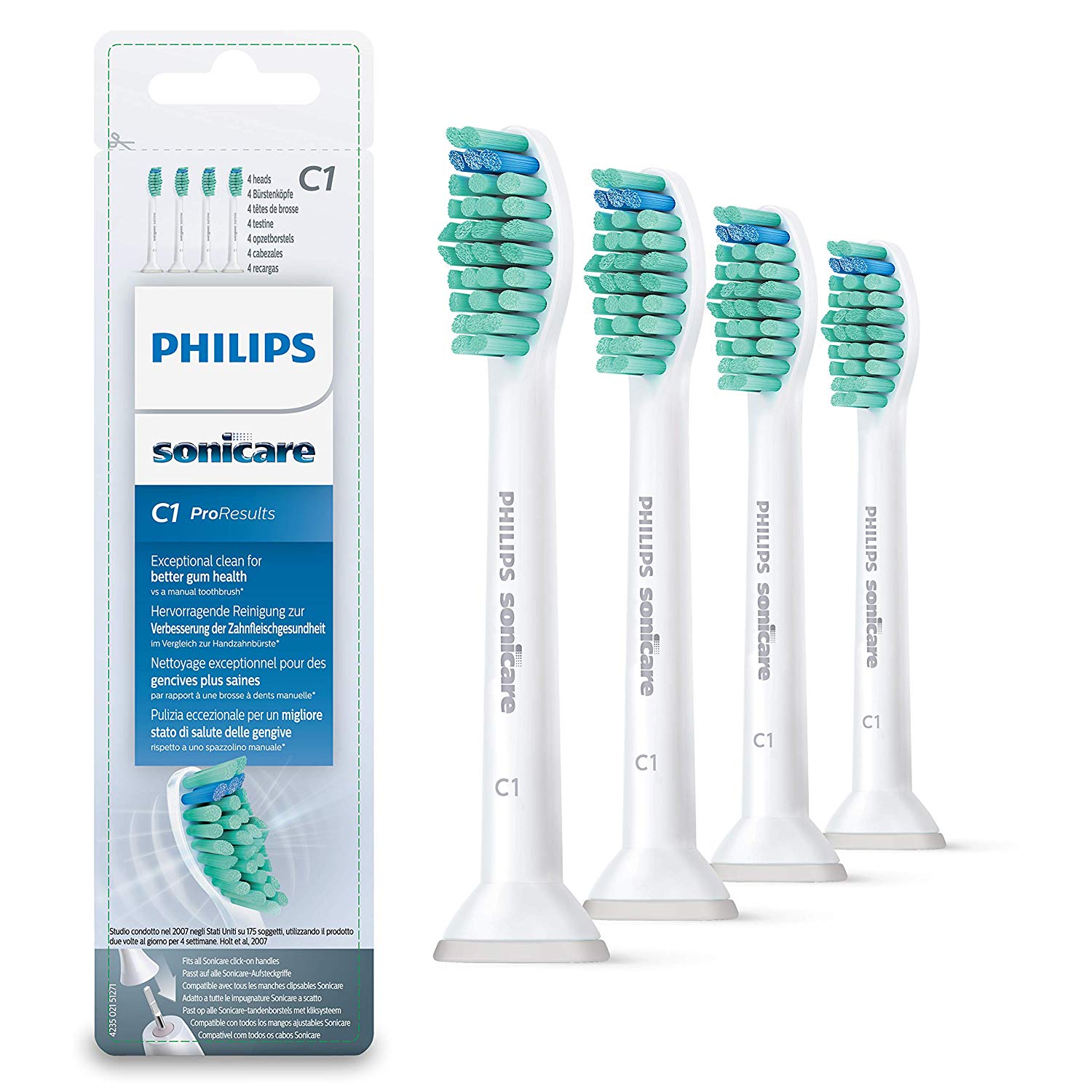 Philips Sonicare Original ProResults Standard Sonic Toothbrush Heads - 4 Pack in White (Model HX6014/07), 1 count (Pack of 4)