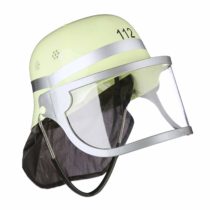 Fireman Helmet Kids, Adjustable, Flip Down Visor, Neck Cloth, Fire, H x W x D: 24.5 x 22.5 x 28 cm, Yellow