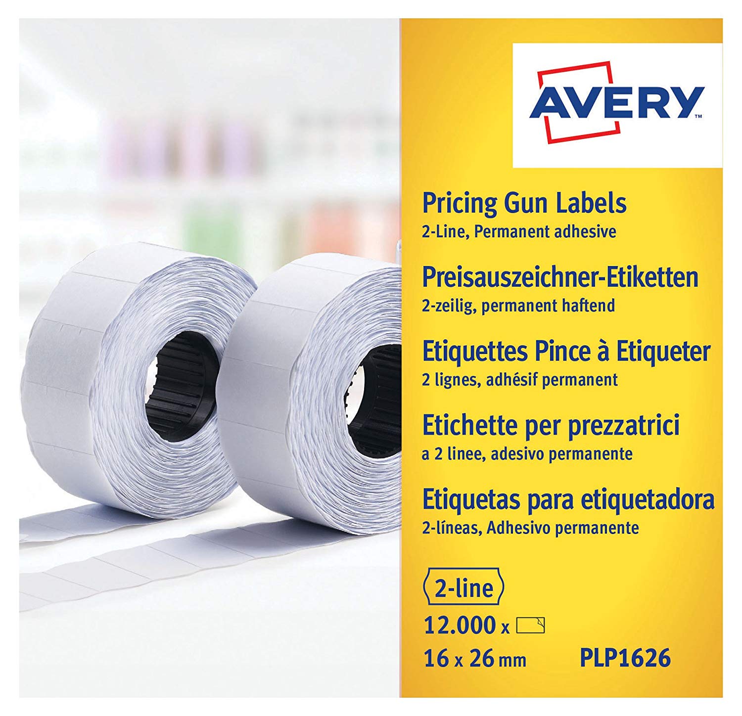 Avery PLP1626 Permanent Label Roll for PL2/18 2 Line Pricing Gun - White, (26 x 12 mm, 1200 Labels Per Roll)
