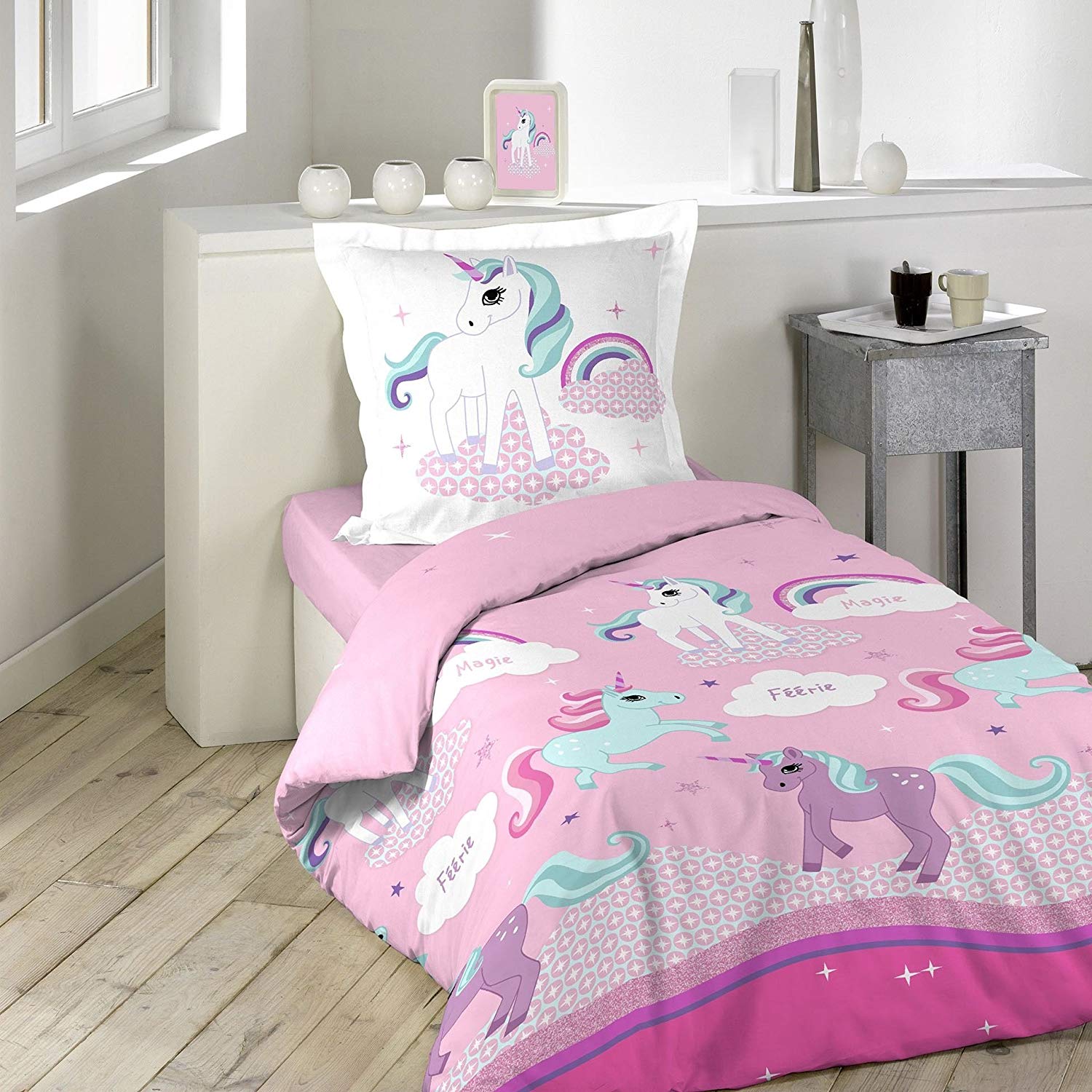 Douceur d’Intérieur Unicorn Bedding Set including Pillowcase, Cotton, Multicoloured, 140 x 200 cm, 140x200x200 cm
