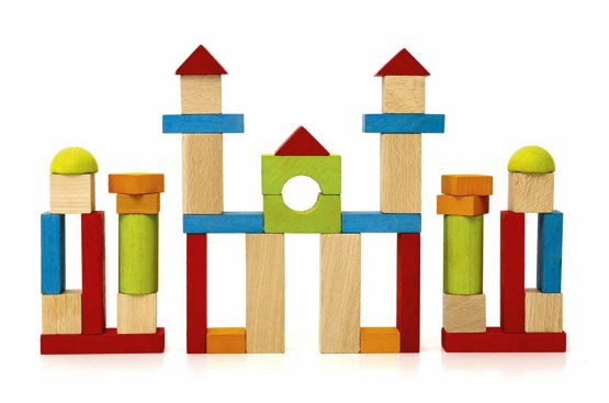 Jeujura J8241 40 Pieces Wooden Construction Blocks in Box, Multi-Color - Image 2
