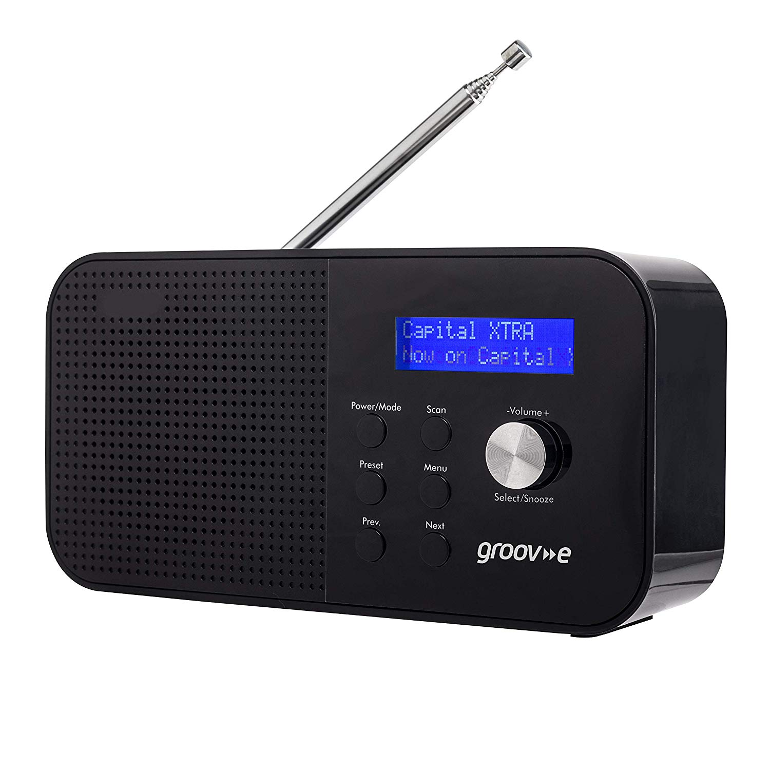 Groov-e Venice DAB & FM Digital Radio, Built-In Alarm Clock & Bluetooth Connectivity, LCD Display, Mains or Battery Operated