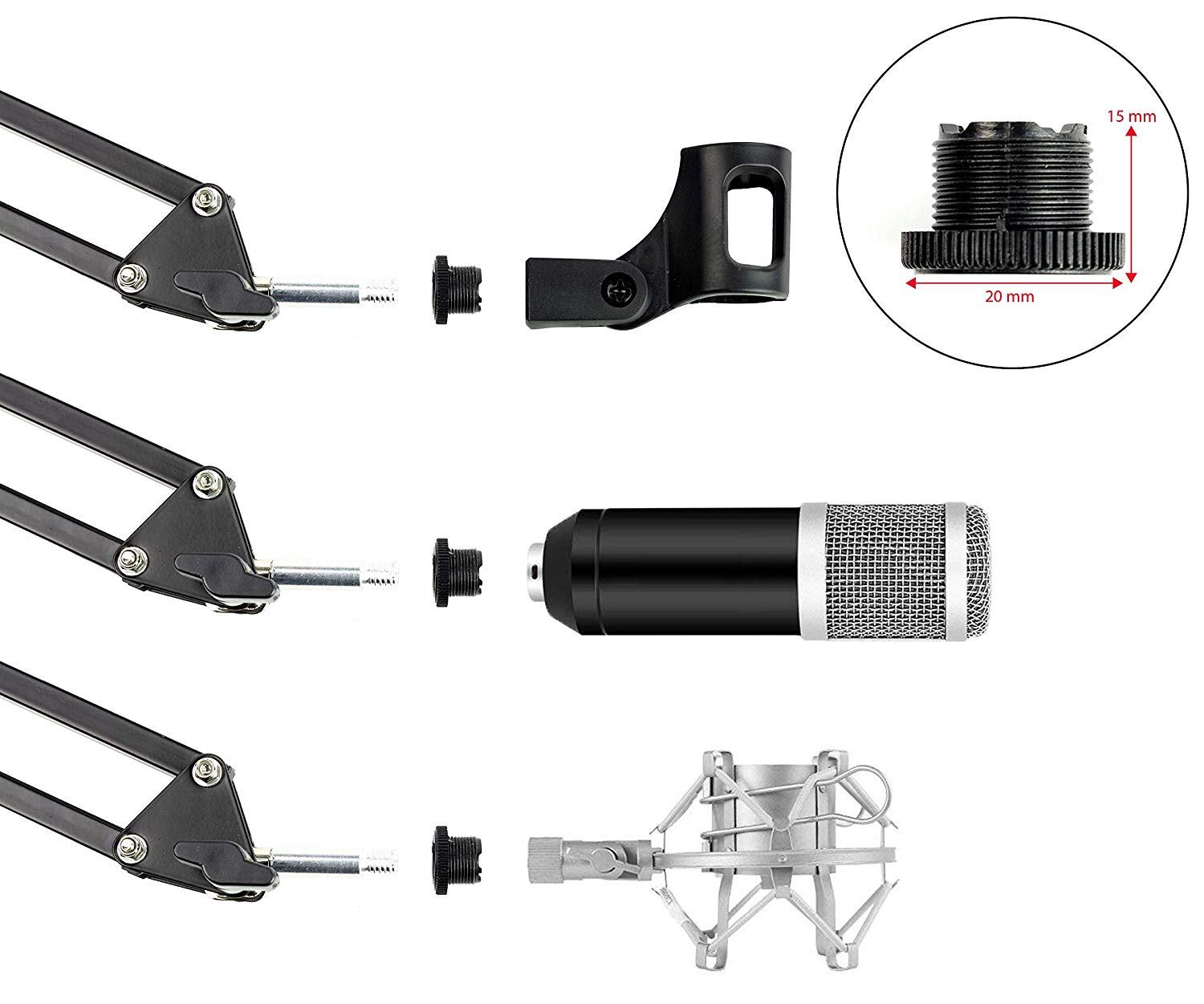 RockJam MS050 Microphone Stand Microphone Scissor Arm Stand Compact Mic Stand made of Durable Steel, Black - Image 2