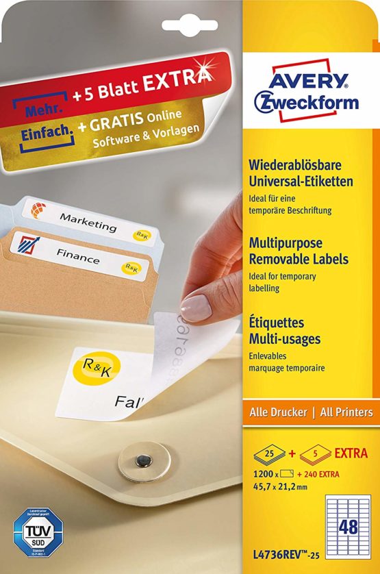 Avery Zweckform Multi-Purpose Removable Labels for All A4 Printers, 45.7 x 21.2 mm weiß (wiederablösbar) - Image 2