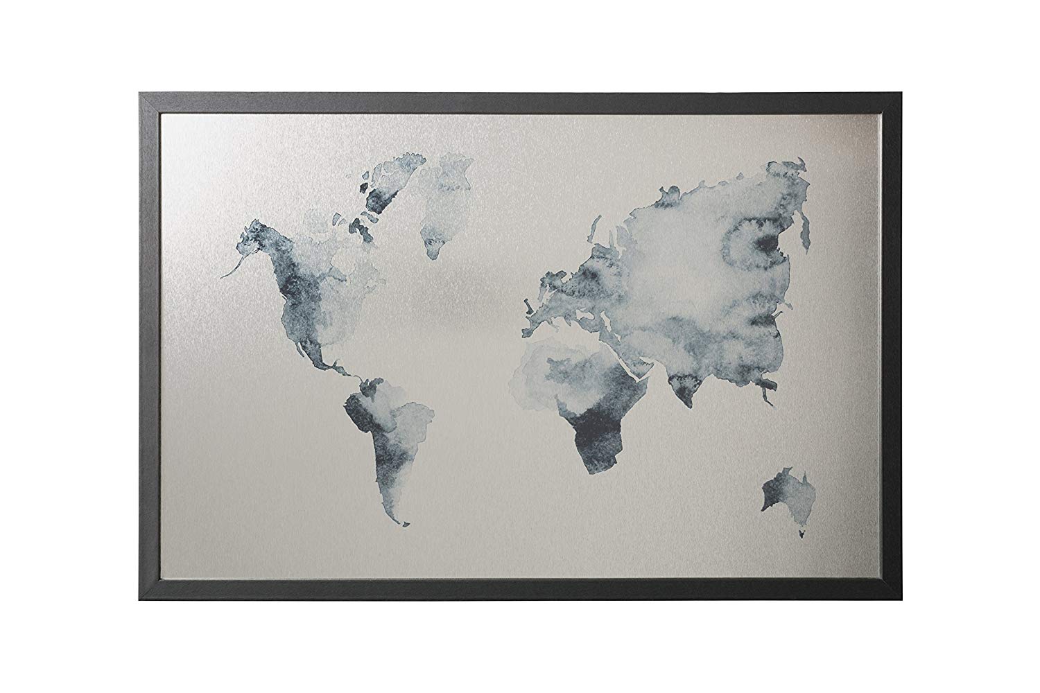 Bi-Office, Whiteboard Ink World Map, Silver Finish Magnetic Dry Wipe, Black MDF Frame, 90x60cm, Silver,Black, W60 x H90 cm