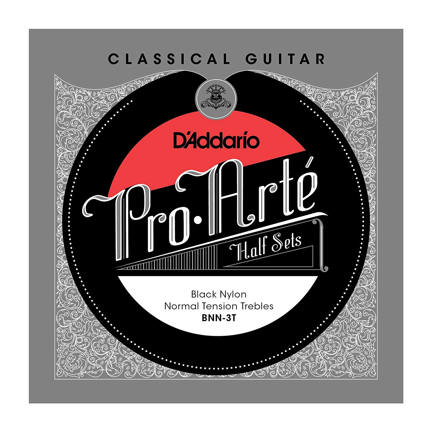 D’Addario Guitar Strings - Pro-Arte Nylon Guitar Strings - BNN-3T - Classical Guitar Strings - Half Sets, Normal Tension, Black Nylon