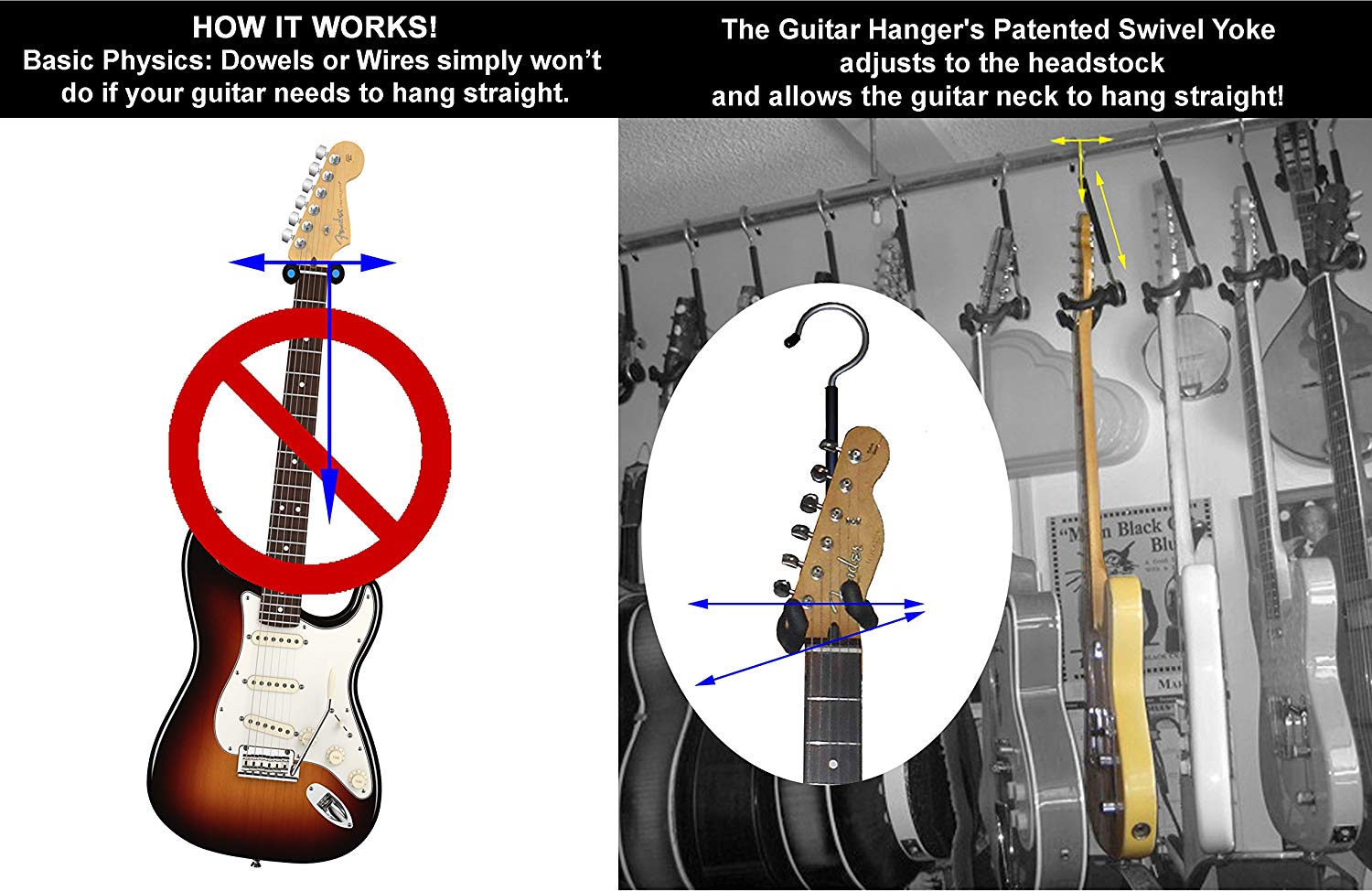 The Guitar Hanger: Space-Saving Guitar Storage in Closets and Wardrobes, Suitable for Almost All Headstocks - Image 2