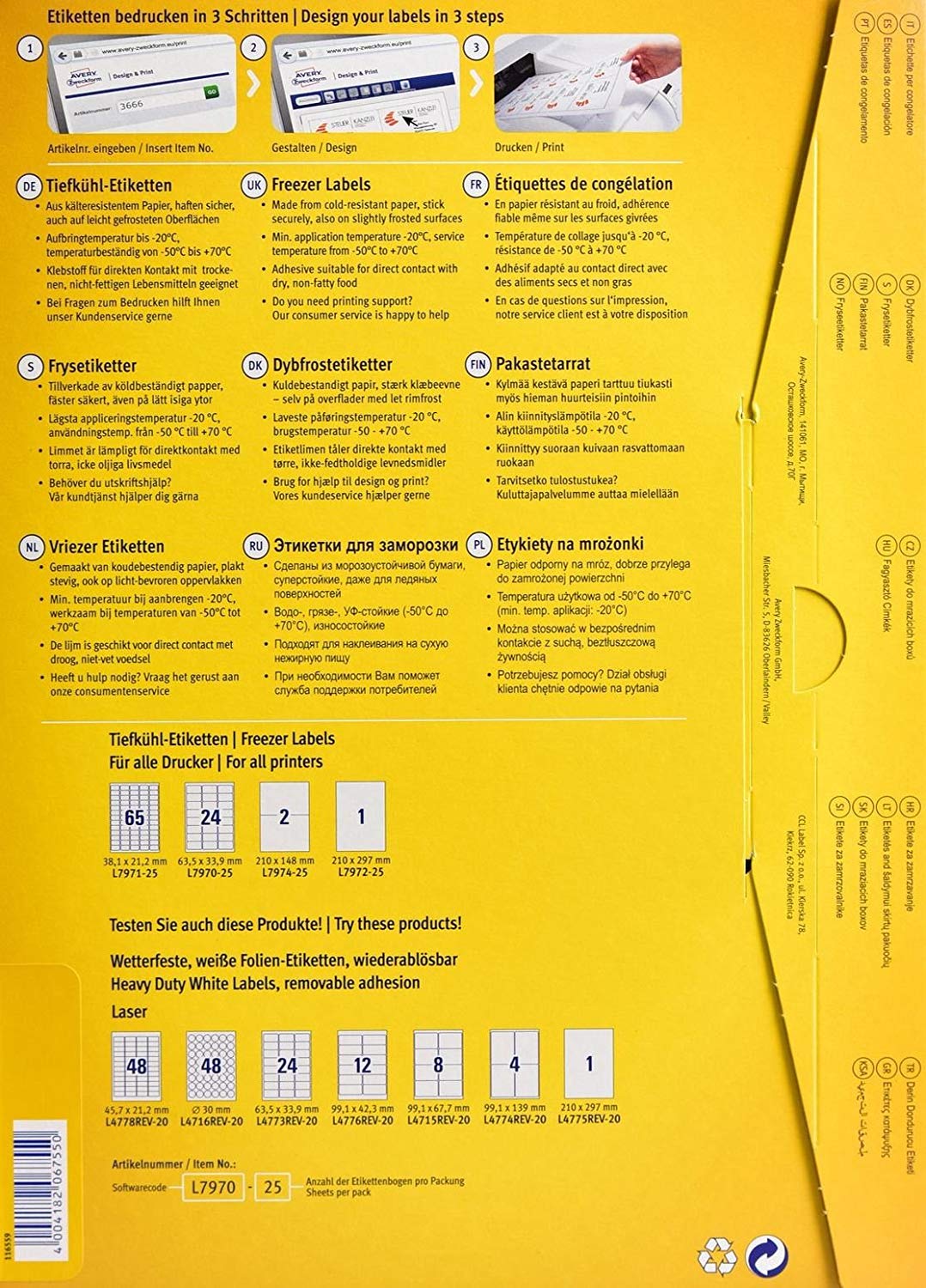 Avery Zweckform L7970-25 Deep Freezer Labels / 63.5 x 33.9 mm / 25 Sheets / 600 Labels White, 63,5x33,9mm - Image 2