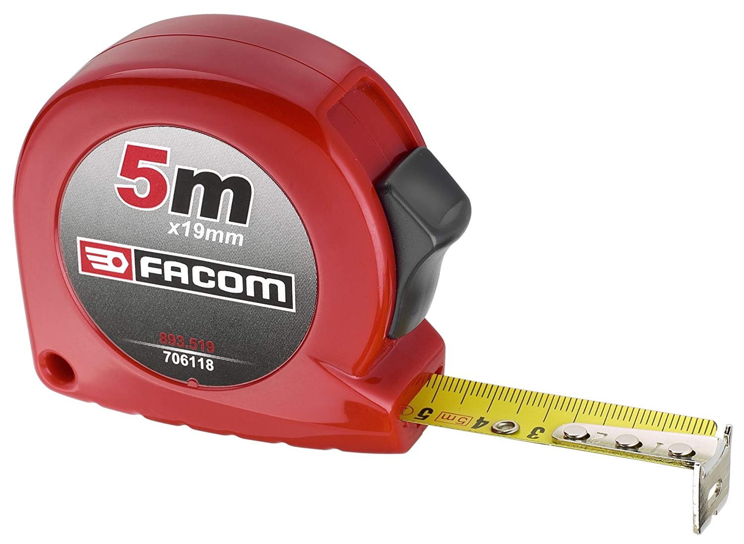 Facom SC. 893.519 Short Tape Measure 5 m x 19 mm, Red