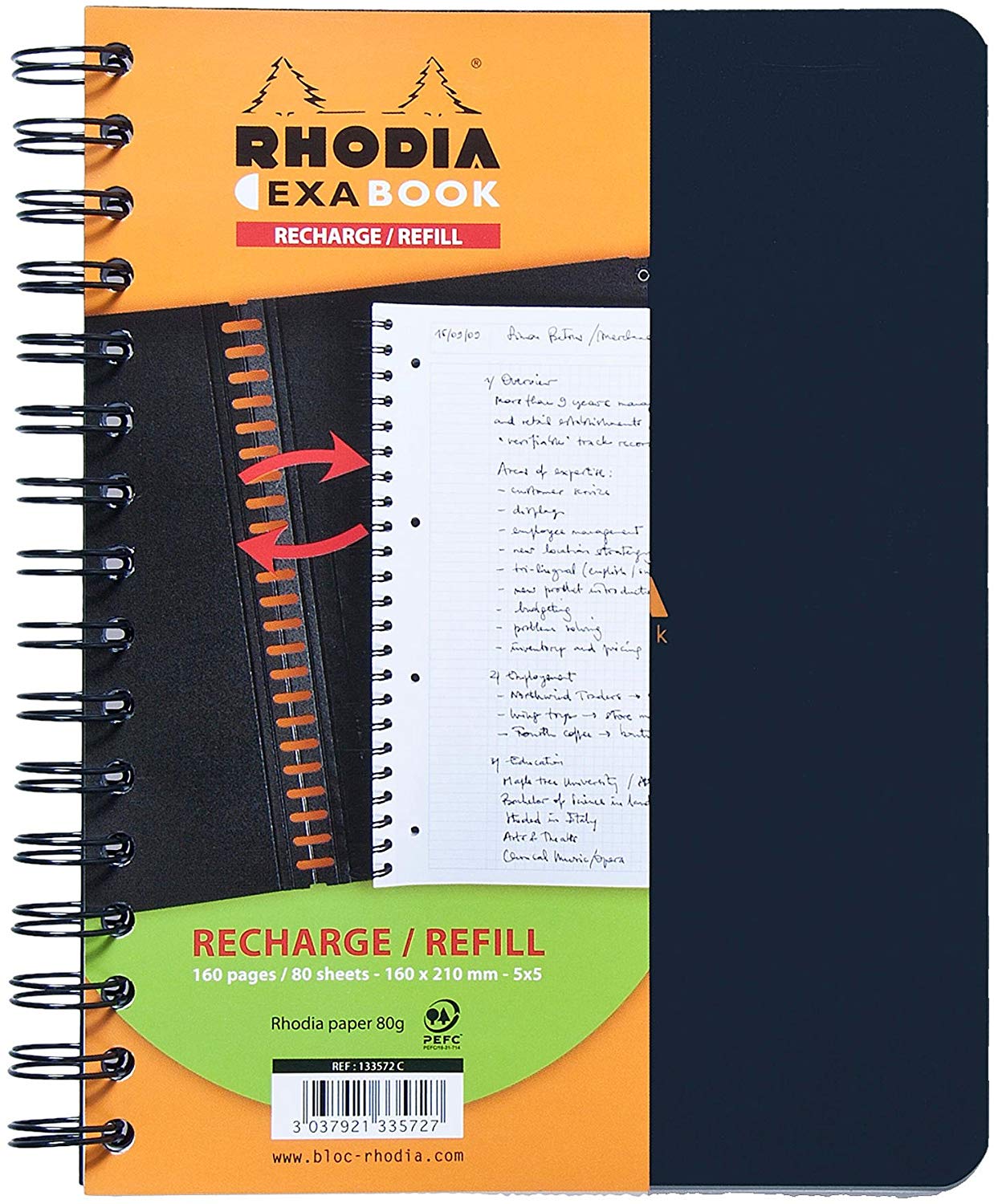 RHODIA 133572C - Refill Notebook for Exabook Black A5+ Organization Notebook, 5/5 ruling, A5+ Refill - Image 2