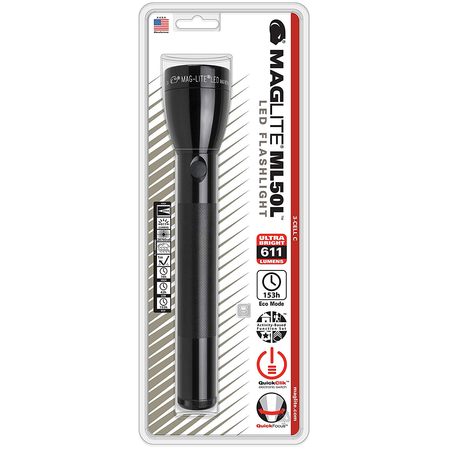 Zenitech Maglite ML50L 3 C-Cell Flashlight, Aluminium, Black, 454 g, 611 lm, 10 x 15 x 20 cm - Image 2