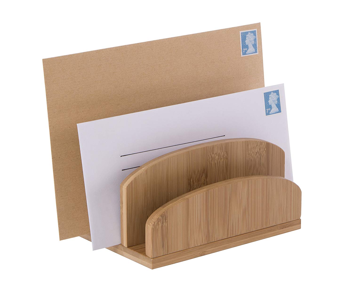 Osco Bamboo Letter Holder & Mail Sorter, Natural Bamboo Desk File Rack - Image 2