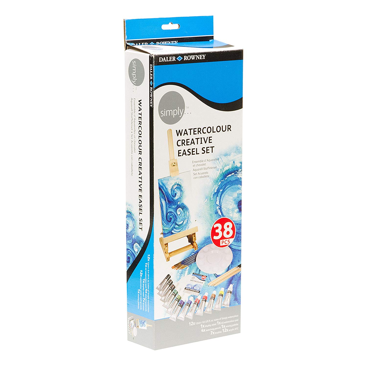 Daler-Rowney Simply Watercolour Creative Easel Set, Assorted Colours, Multi-Surface, For Entry-Level Artists & Hobbyists